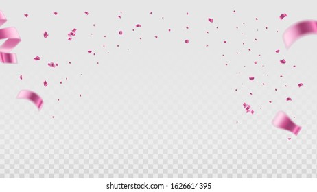 pink confetti isolated vector defocus falling on a transparent background for holiday background. Abstract background premium Vector EPS 10