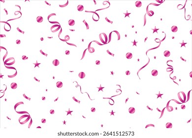 Pink confetti, paper scatter falling on the floor festive of celebration party abstract background vector illustration, Valentines With Many Falling Pink Confetti, Red Heart Party and decoration. 