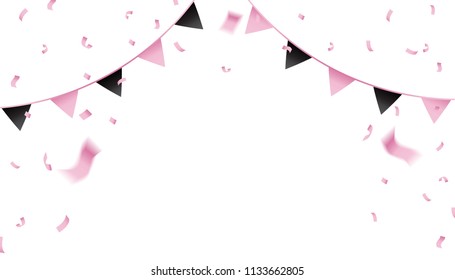 Pink confetti and pennant flag for the celebration.