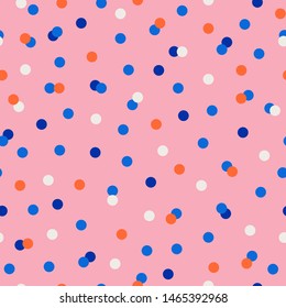 Pink confetti seamless pattern stock vector illustration. Summer cute pattern. Spring seamless background.