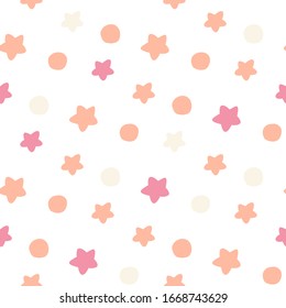 Pink confetti star pattern. Holiday Vector bright background.