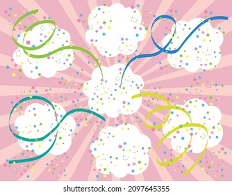 Pink confetti and tape and clouds fluttering pink concentrated line background, wallpaper