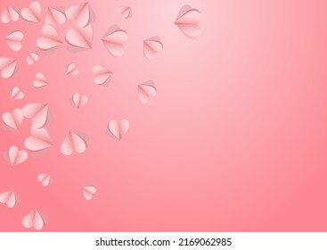 Pink Confetti Vector Pink  Backgound. Cut Papercut Border. Burgundy Romance Heart Texture.