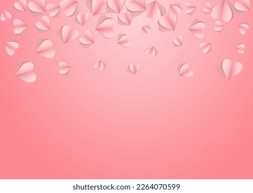 Pink Confetti Vector Pink  Backgound. Love Heart Pattern. Burgundy Falling Papercut Wallpaper.