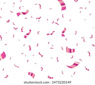 Pink Confetti. Vector Festive Illustration of Falling Shiny Confetti Isolated on Transparent Checkered Background. Holiday Decorative Tinsel Element for Design