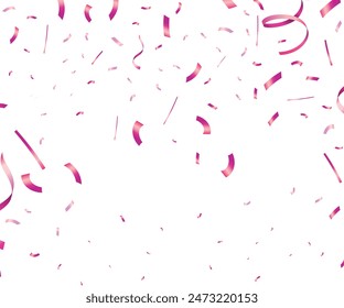 Pink Confetti. Vector Festive Illustration of Falling Shiny Confetti Isolated on Transparent Checkered Background. Holiday Decorative Tinsel Element for Design