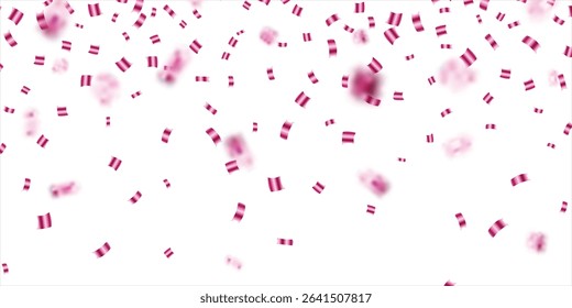 Pink Confetti. Vector Festive Illustration of Falling Shiny Confetti Isolated on white Background. Holiday Decorative Tinsel Element for Design, Valentines Background With Many Falling