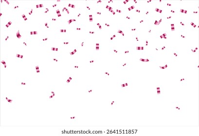 Pink Confetti. Vector Festive Illustration of Falling Shiny Confetti Isolated on White Checkered Background. Holiday Decorative Tinsel Element for Design, Celebration template, Bright Cherry March.