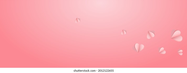 Pink Confetti Vector Pink Panoramic Backgound. Fly Heart Template. Burgundy Falling Papercut Banner.