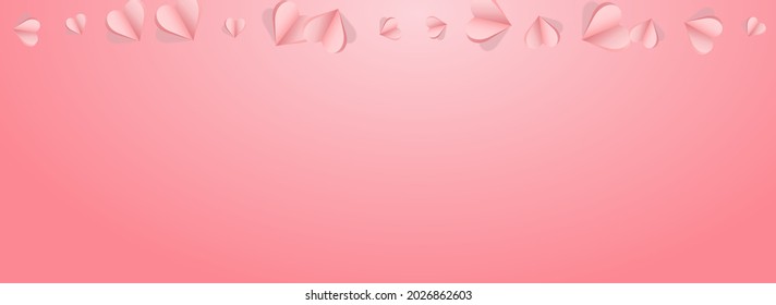 Pink Confetti Vector Pink Panoramic Backgound. Decoration Hearts Poster. Maroon Color Cut Papercut Template.