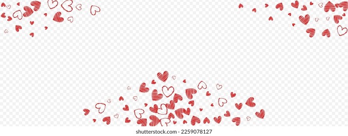 Pink Confetti Vector Panoramic Transparent Backgound. Paper Papercut Border. Burgundy Happy Heart Template.