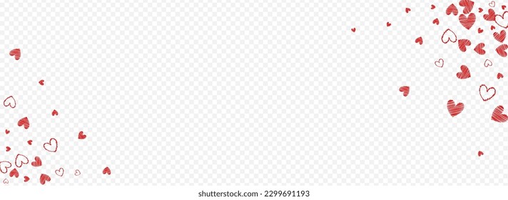 Pink Confetti Vector Panoramic Transparent Backgound. Decoration Papercut Design. Burgundy Romance Heart Frame.