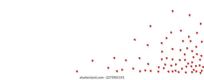 Pink Confetti Vector Panoramic White Backgound. Paper Papercut Pattern. Maroon Color Birthday Hearts Border.