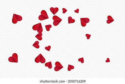Pink Confetti Vector Transparent Backgound. Cut Hearts Postcard. Burgundy Fly Heart Banner.