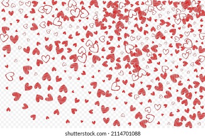 Pink Confetti Vector Transparent Backgound. Romance Heart Illustration. Burgundy Happy Hearts Template.