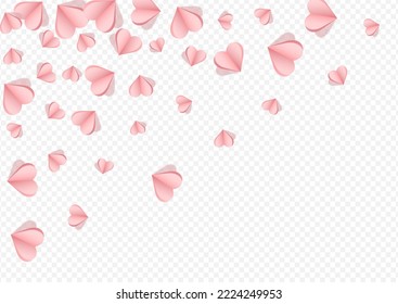 Pink Confetti Vector Transparent Backgound. Love Heart Pattern. Maroon Color Fly Papercut Card.