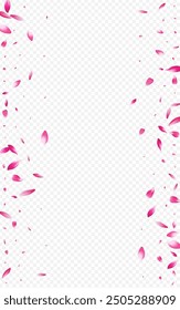 Pink Confetti Vector Transparent Background. Rose Nature Design. Heart Free Pattern. Bloom Springtime Congratulation. Light Rosa Spa Cover.