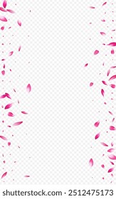 Pink Confetti Vector Transparent Background. Rose Nature Design. Heart Free Pattern. Bloom Springtime Congratulation. Light Rosa Spa Cover.