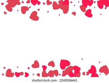 Pink Confetti Vector White Backgound. Romance Papercut Illustration. Red Paper Hearts Postcard.