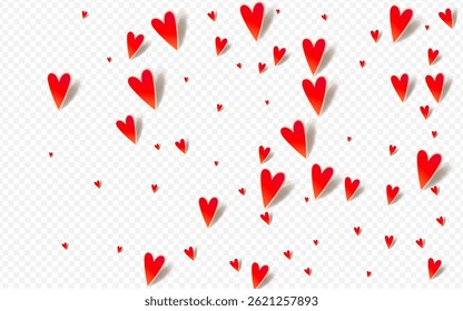 Pink Confetti Vector White Backgound. Paper Heart Pattern. Red Visual Hearts Banner.