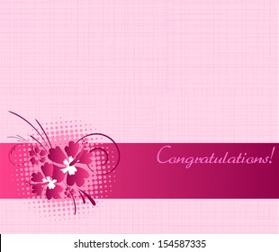 Pink congratulation card with hibiscus flowers