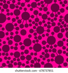 Pink Connected spots pattern in color. Seamless Wallpaper Pattern. Lines lead from one round spot to another.