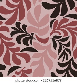 Pink Continuous Floral Trendy Flora Lines Texture. Dark Repeated Color Beauty Beach Artwork Print. Gradient Seamless Tropical Tree Decor Background.