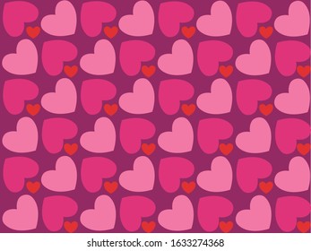 Pink continuous love heart pattern on purple background