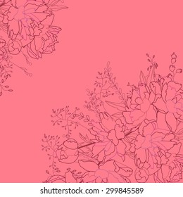Pink contour square frame with herbs and flowers
