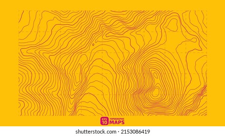 Los contornos rosados sobre la topografía vectorial amarilla estilizaron la altura de las líneas. El concepto de un esquema geográfico condicional y el camino del terreno. Ultra ancho. Mapa sobre el terreno vectorial de tierra Ilustración.
