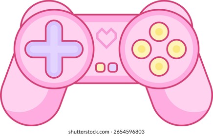Pink controller icon in outline style with editable stroke. Vector illustration on transparent background.