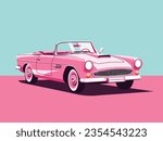 Pink convertible car for doll on pink background isolated