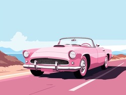 Pink Convertible Car For Doll On Pink Background Isolated