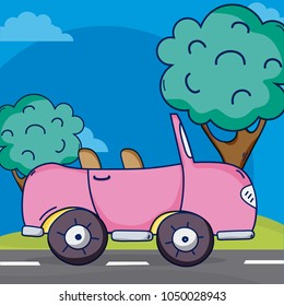 Pink convertible car on street