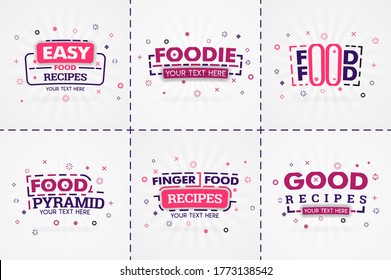 Pink cooking book set for food and recipe magazines. Restaurant menu titles or badges for food stores and restaurants. Minimalist design for recipe banners