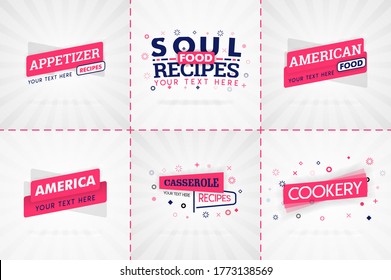 Pink cooking book set for food and recipe magazines. Restaurant menu titles or badges for food stores and restaurants. Minimalist design for recipe banners