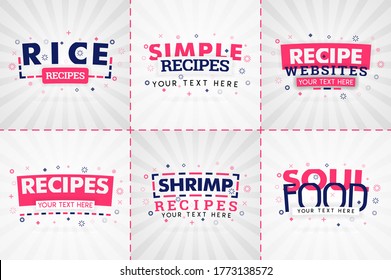 Pink cooking book set for food and recipe magazines. Restaurant menu titles or badges for food stores and restaurants. Minimalist design for recipe banners
