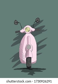 Motocicleta clásica de ilustración de scooter rosa