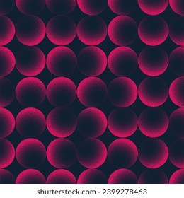 Pink Cool Spheres Seamless Pattern Trend Vector Stipple Abstract Background. Endless Circles Design Abstraction For Textile Print Repetitive Dot Work Wallpaper. Half Tone Vibrant Art Illustration