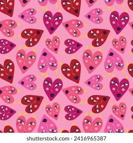 Pink Cool extraño corazón del diablo patrón sin fisuras para el Día de San Valentín