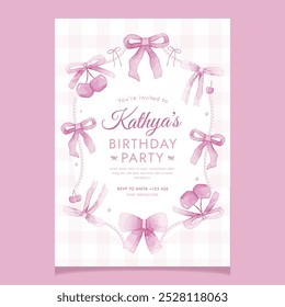 Pink Coquette Ribbon and Bow Watercolor Flyer Invitation Template