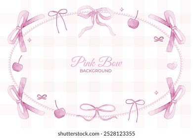 Pink Coquette Ribbon and Bow Watercolor Background