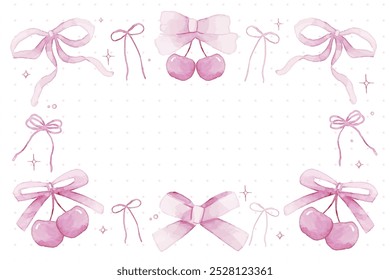 Pink Coquette Ribbon and Bow Watercolor Background