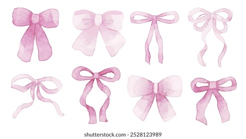 Pink Coquette Ribbon and Bow Watercolor Sticker Collection