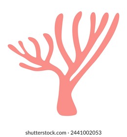 Pink coral Hand drawn Precious coral. Exotic coral reef underwater nature life. sea life Modern flat illustration. object isolated on white background. Logo, silhouette. Vector illustration