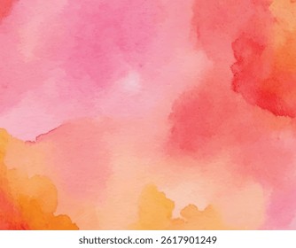 Pink and coral watercolor blurred stain. Artistic hand drawn creative background