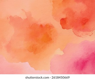 Pink and coral watercolor blurred stain. Artistic hand drawn creative background