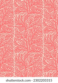 Pink corals vector seamless pattern. nautical and coastal background design for swimwear or wallpaper, elegant bikini print