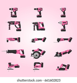 Pink cordless power tools set