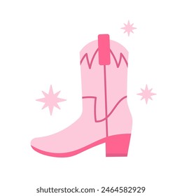 Pink core Cowboy boot. Cowboy western and wild west theme concept. Hand drawn vector illustration. Doodle icon. Pink cowgirl boot